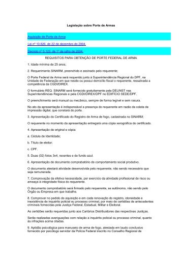 LegislaÃ§Ã£o sobre Porte de Armas AquisiÃ§Ã£o de Porte de Arma Lei nÂº ...