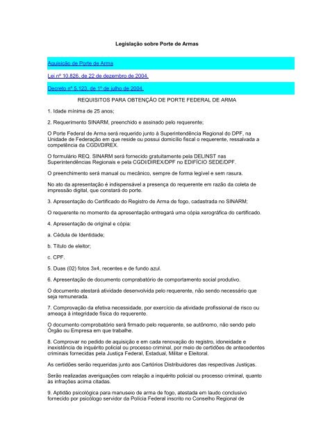 LegislaÃ§Ã£o sobre Porte de Armas AquisiÃ§Ã£o de Porte