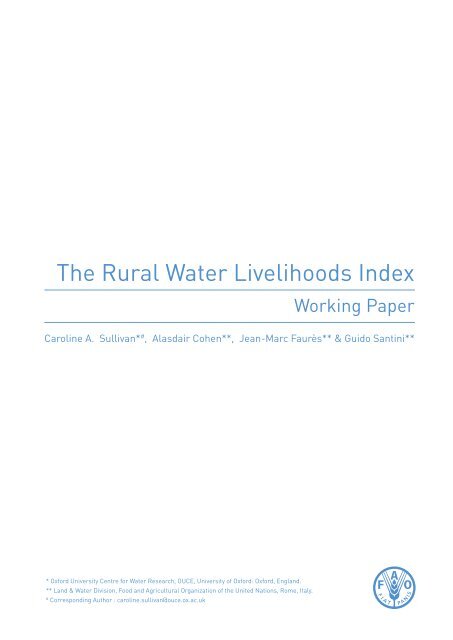 The Rural Water Livelihoods Index - FAO