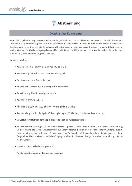 Anleitung fÃ¼r die Moodle-AktivitÃ¤t âAbstimmungâ - Mebis