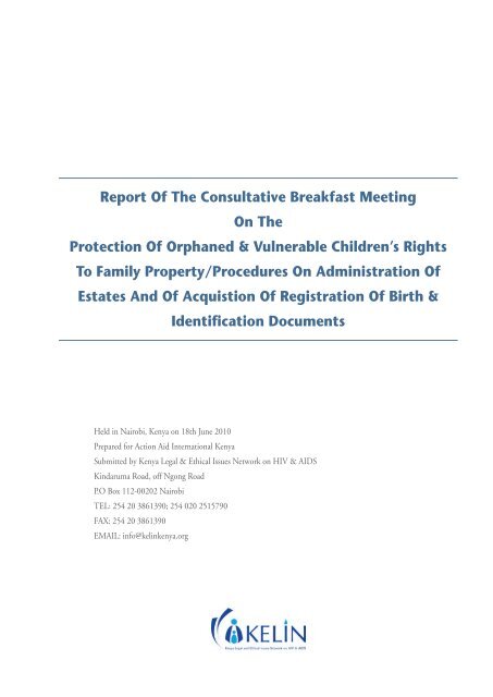 Report on the OVC breakfast meeting on right to property ... - Kelin