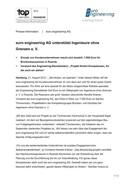 Presse-Information | euro engineering AG - Ingenieure ohne Grenzen