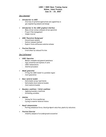 UDEC / 3DEC Basic Training Course Wuhan, Hubei Province June 21