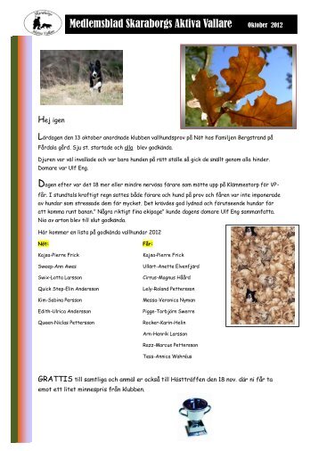 2012-10-30 Medlemsblad Oktober - Skaraborgs Aktiva Vallare