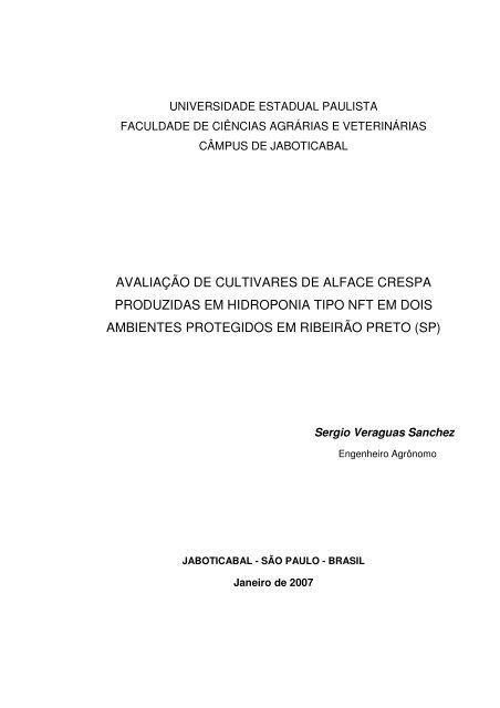 AvaliaÃƒÂ§ÃƒÂ£o de cultivares de alface crespa produzidas em - Unesp