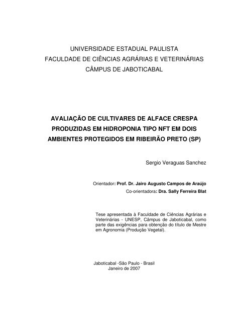 AvaliaÃƒÂ§ÃƒÂ£o de cultivares de alface crespa produzidas em - Unesp