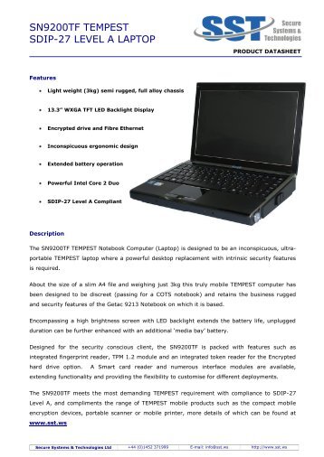 SN9200TF TEMPEST SDIP-27 Level A Laptop Data Sheet ... - SST