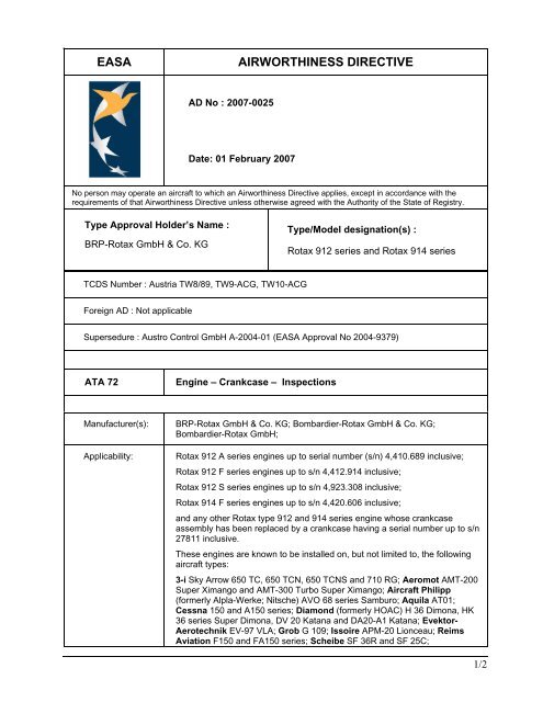 EASA AIRWORTHINESS DIRECTIVE