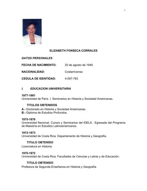 Curriculum dona Elizabeth Fonseca Corrales