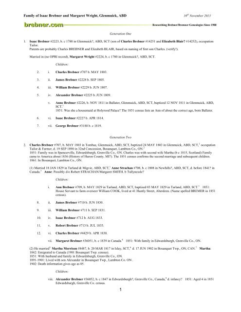 View Genealogy Of Isaac Brebner And Margaret Wrighta