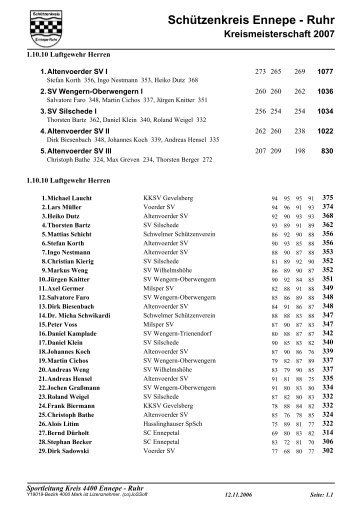 Kreismeisterschaft 2007 - SchÃ¼tzenkreis Ennepe-Ruhr