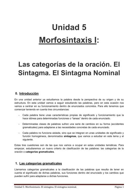 Unidad 5 Morfosintaxis I