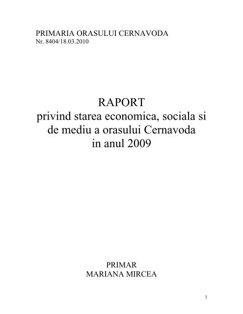 Raport privind starea economica, sociala si de mediu a orasului ...