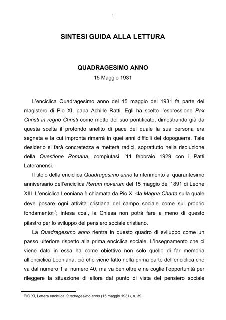 SINTESI GUIDA ALLA LETTURA - Pontificia UniversitÃ  Urbaniana