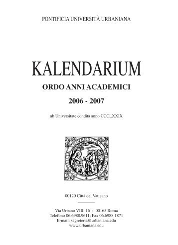 KALENDARIUM 2006 ok - Pontificia UniversitÃ  Urbaniana