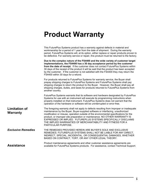 FS4400 PCI Express State Analysis Probe User Manual - FuturePlus ...