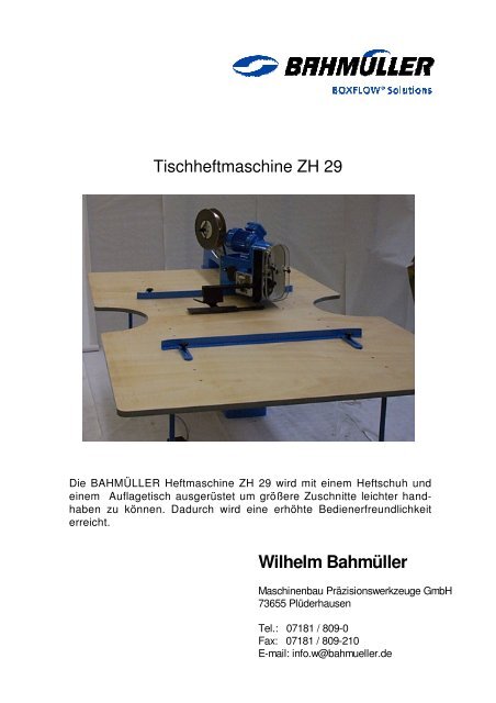 Armheftmaschine ZH 23 Tischheftmaschine ZH 29 - Wilhelm ...