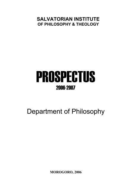 Department of Philosophy - Salvatorian Institute of Philosophy and ...