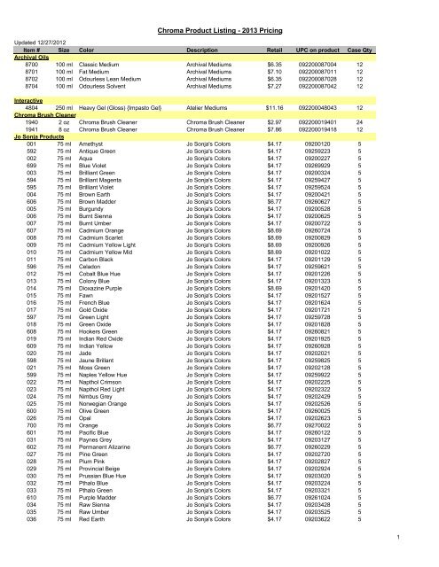 Chroma Product Listing - 2013 Pricing - quarryhouse