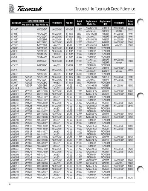 tecumseh_to_tecumseh.. - HVAC and Refrigeration Information Links