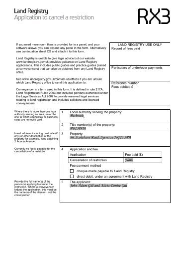 Download example form RX3 - Application to cancel ... - Land Registry