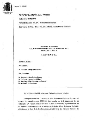 RECURSO CASACION Munt: 7962009 Votación: 2711012010