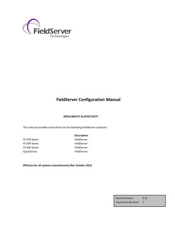 FieldServer Configuration Manual - FieldServer Technologies