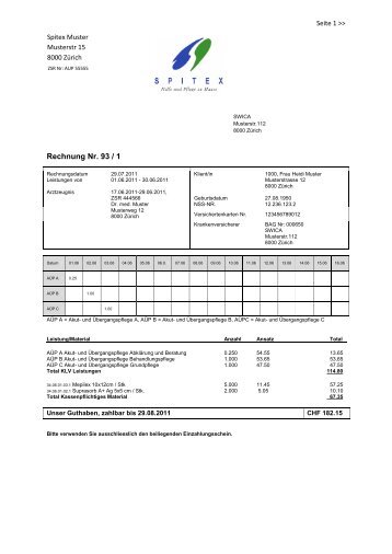 Muster-Rechnung Krankenversicherer (AÃP)