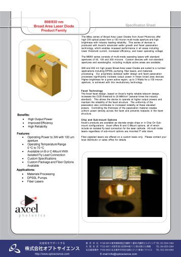 Specification Sheet 808/830 nm Broad Area Laser Diode Product ...