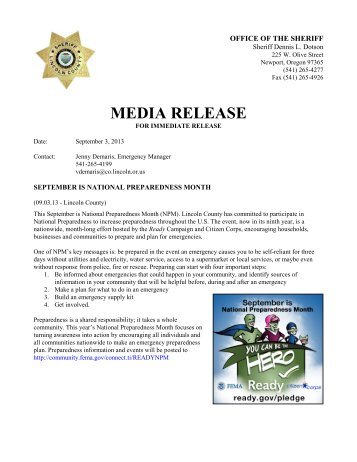 MEDIA RELEASE - Lincoln County, Oregon