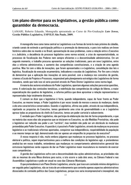 Gestão Público Legislativa Pós-graduação lato sensu - Assembleia ...