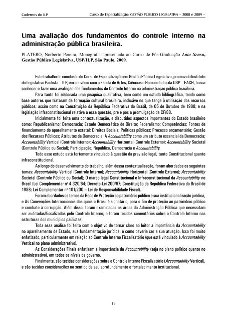 Gestão Público Legislativa Pós-graduação lato sensu - Assembleia ...