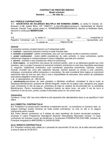 CONTRACT DE PRESTǍRI SERVICII Model orientativ Numărul ...