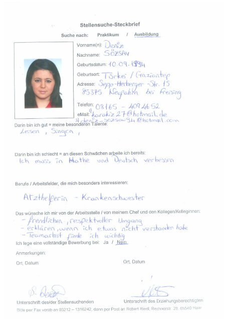Page 1 Stellensuche-Steckbrief Suchenach: Praktikum I Ausbi ...
