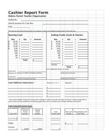 Robins PTO Cashier Report Form