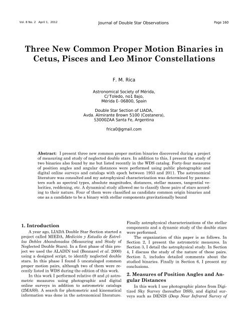 Three New Common Proper Motion Binaries in Cetus ... - JDSO.org
