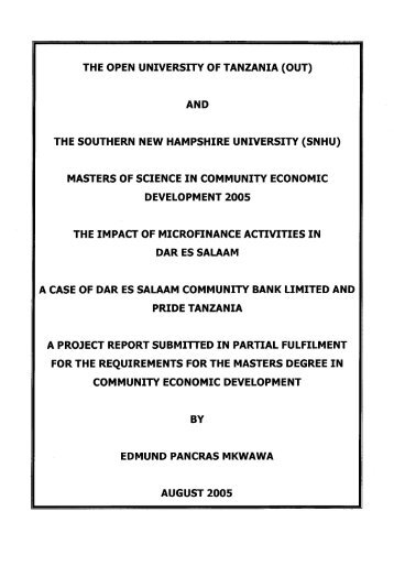 The impact of microfinance activities in Dar Es Salaam - SNHU ...