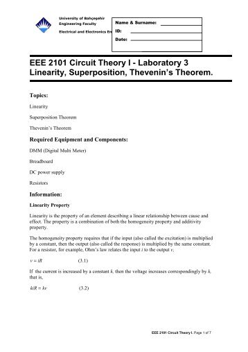 EEE 2101 Circuit Theory I - Laboratory 3 Linearity, Superposition ...