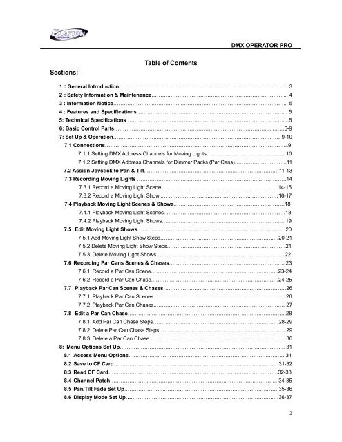 DMX Operator Pro User Manual (pdf) - Elation Professional