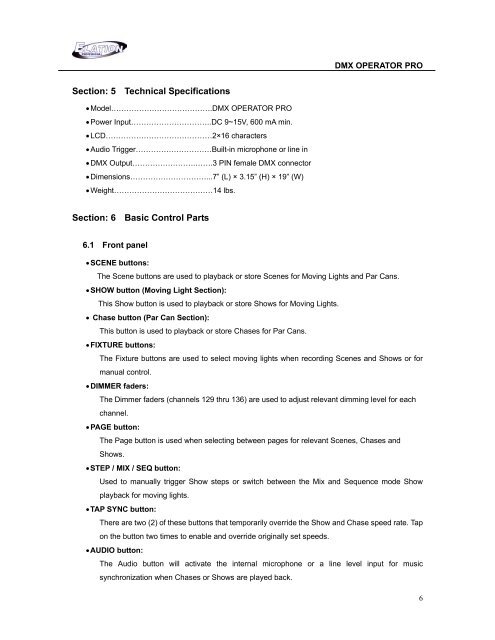 DMX Operator Pro User Manual (pdf) - Elation Professional