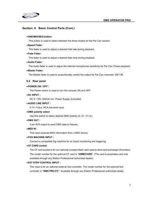 DMX Operator Pro User Manual (pdf) - Elation Professional