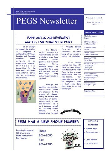 PEGS Newsletter Vol. 1 Issue 3 (12 July 2005) - PEGSnet