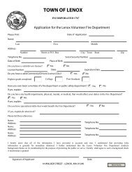 Lenox Fire Department Volunteer Application Form