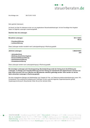 Ihre Anfrage vom 26.07.2013 10:55 Sehr ... - Steuerberaten.de