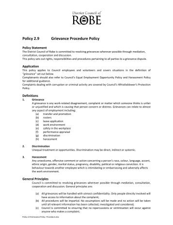 Policy 2.9 Grievance Procedure Policy - Robe