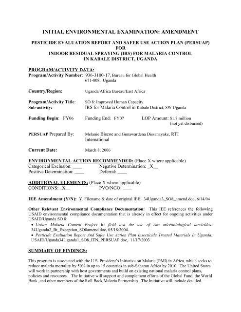 Initial Environmental Examination Amendment Usaid Africa Initial Environmental Examination Amendment Usaid Africa