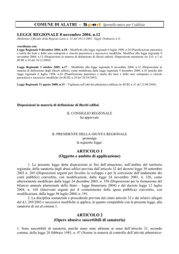 Legge Regionale 8 novembre 2004, n.12 - Comune di Alatri
