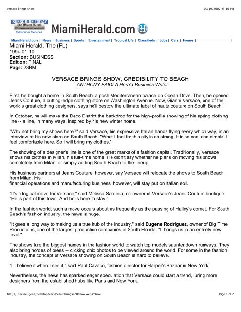 Versace Brings Show Eugene Rodriguez Bigtime Productions Paris Versace Brings Show Eugene Rodriguez Bigtime Productions Paris