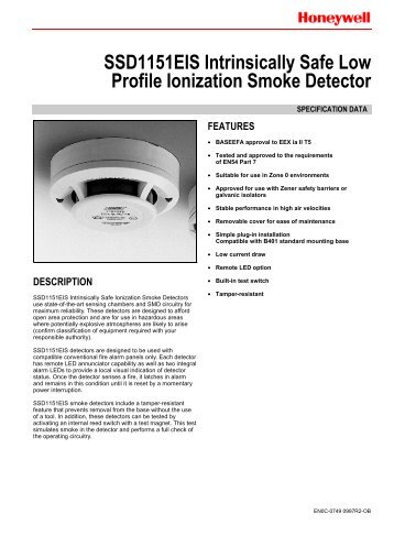 SSD1151EIS Intrinsically Safe Low Profile Ionization Smoke Detector