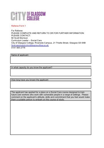 Referee Form 1 For Referee - City of Glasgow College